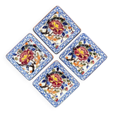 Set of 4 Gien earthenware cake dessert plates with peony decoration