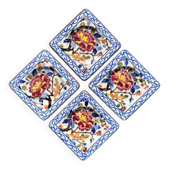 Lot de 4 assiettes à dessert à cake en faience de Gien décor pivoine