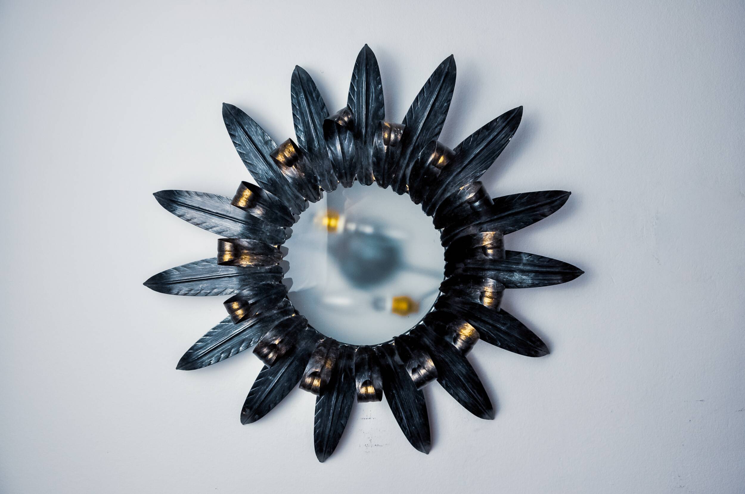 Sun wall lamp by ferro arte XL, metal and silver leaf, Spain, 1960