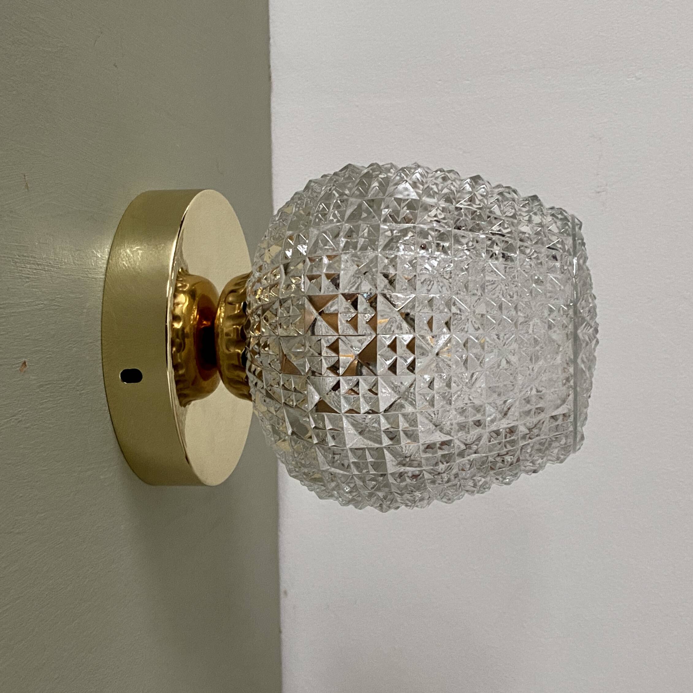 Vintage glass globe wall or ceiling light with diamond point.