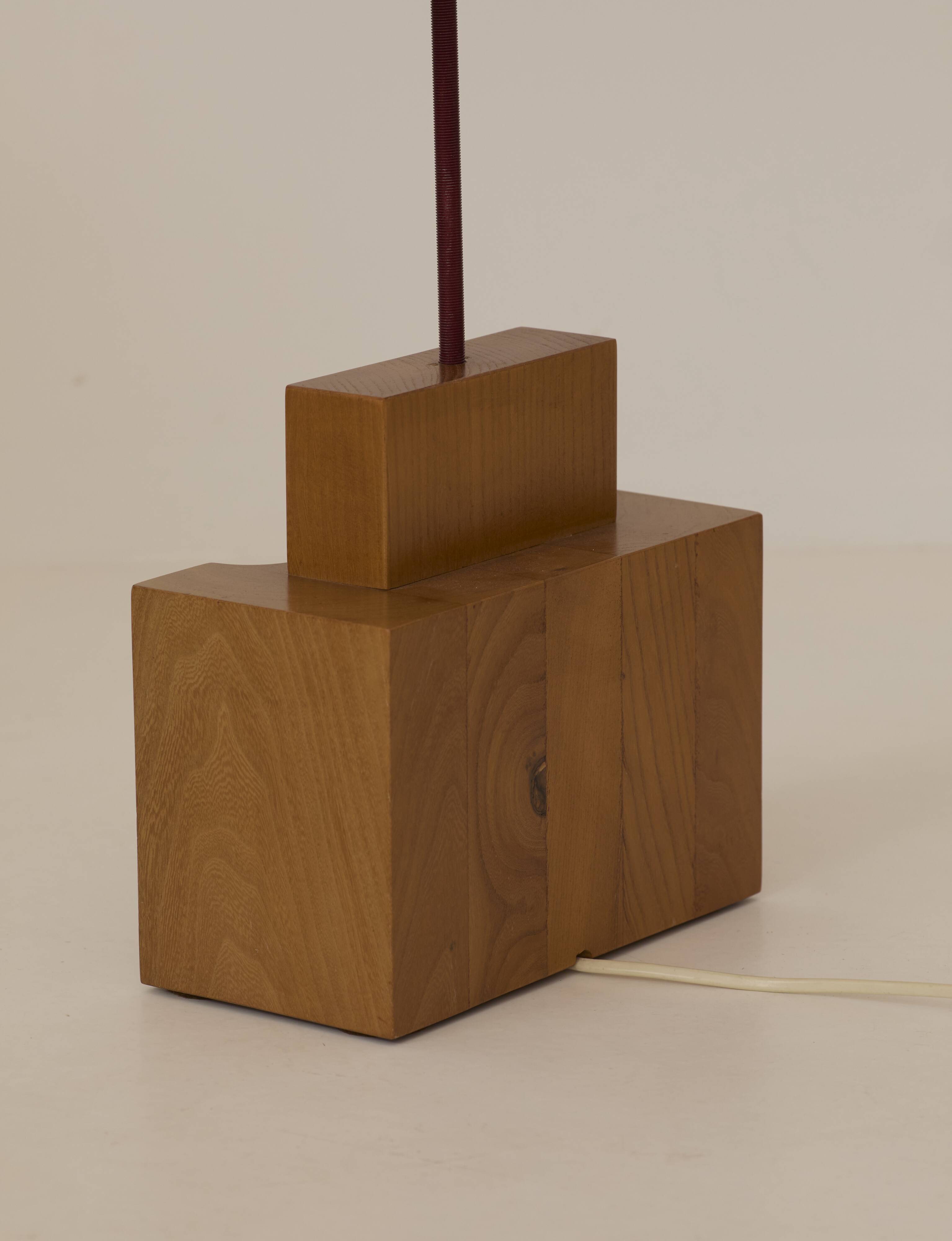 Maison Regain lamp in solid elm and its original lampshade Circa 1980