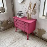 Vintage pink rattan chest of drawers