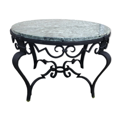 Table basse marbre et métal noir