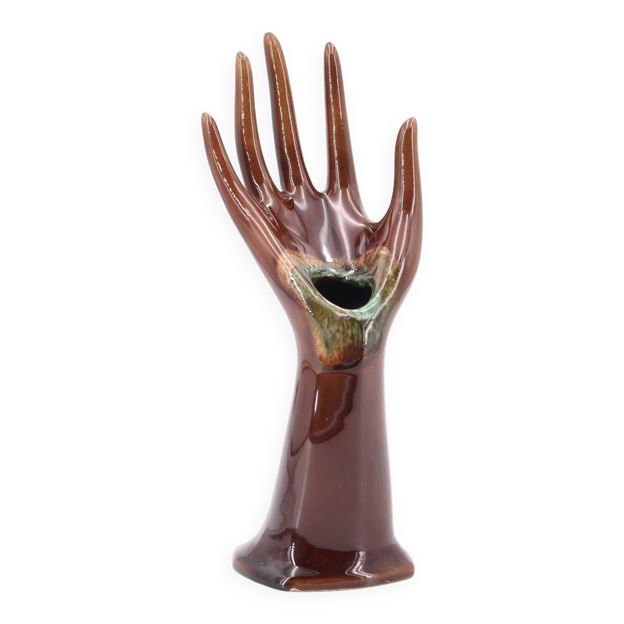 Handmade ring sizer or vase in brown ceramic, Vallauris