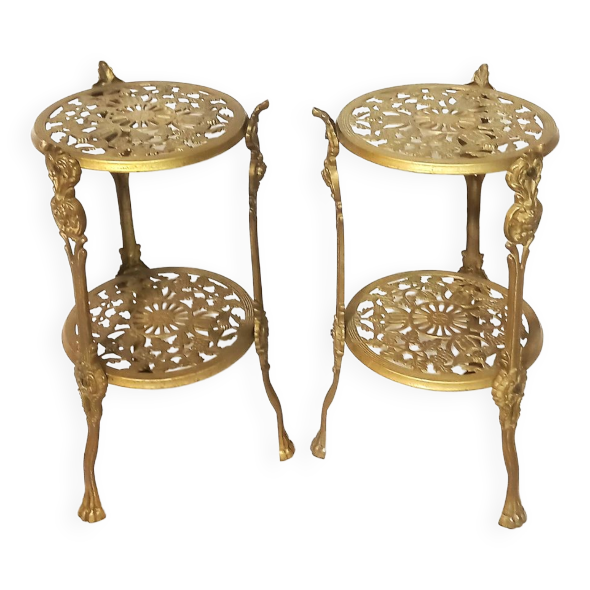 Pair of Victorian Style Openwork Brass Bolsters