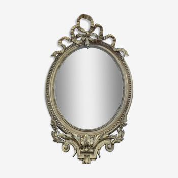 Miroir oval ancien style louis XVI 19eme feuille d'or 53x87cm