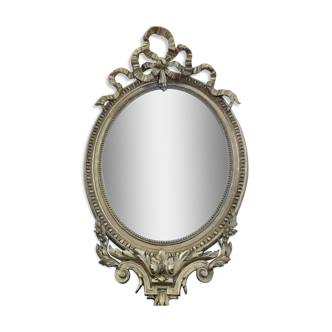 Miroir oval ancien style louis XVI 19eme feuille d'or 53x87cm