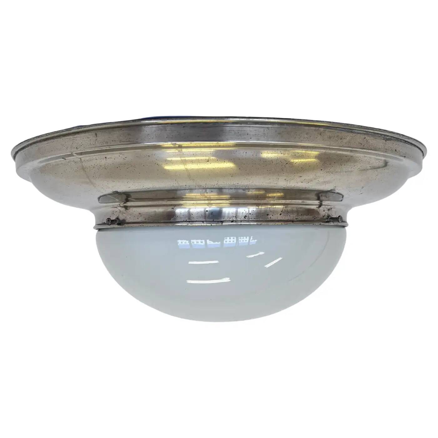 Set of three large chrome Bauhaus ceiling or wall lamps/flushmounts, 1930s