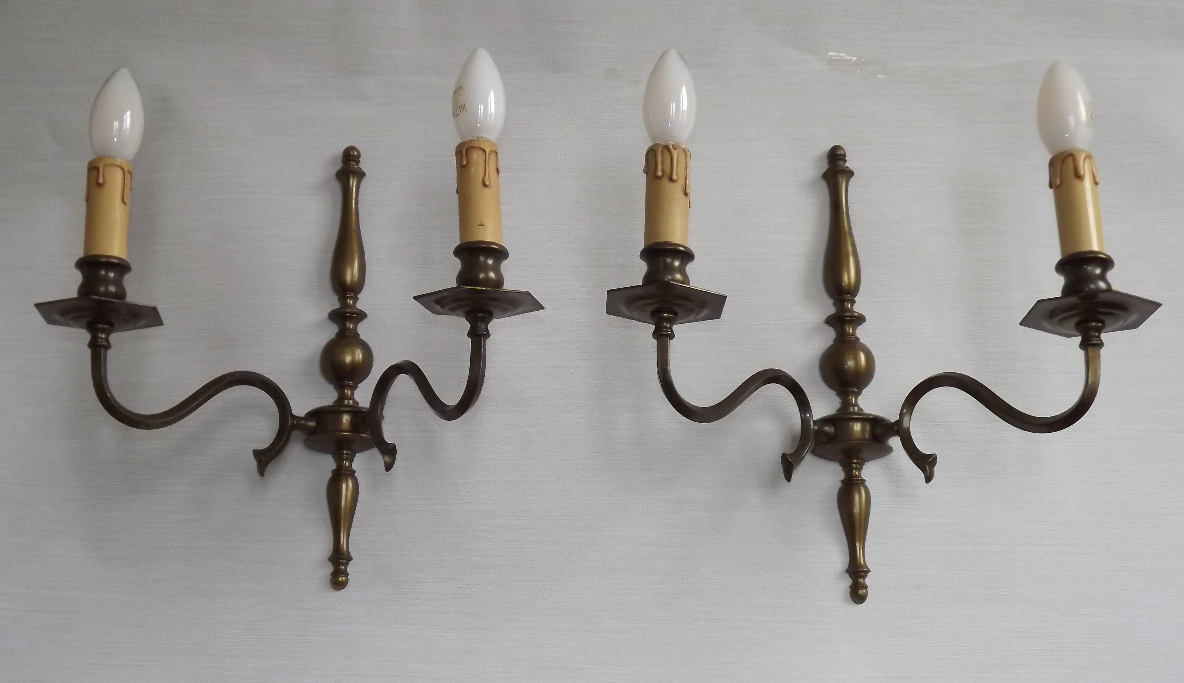 Pair of Double French Vintage Bronze Effect Metal Flemish Wall Lights