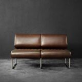 Two-seater canapé in steel and brown faux leather, Germany 1970.