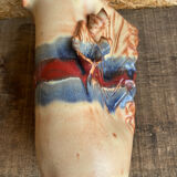 Vintage Beige Glazed Terracotta Vase with Relief Flower Decoration