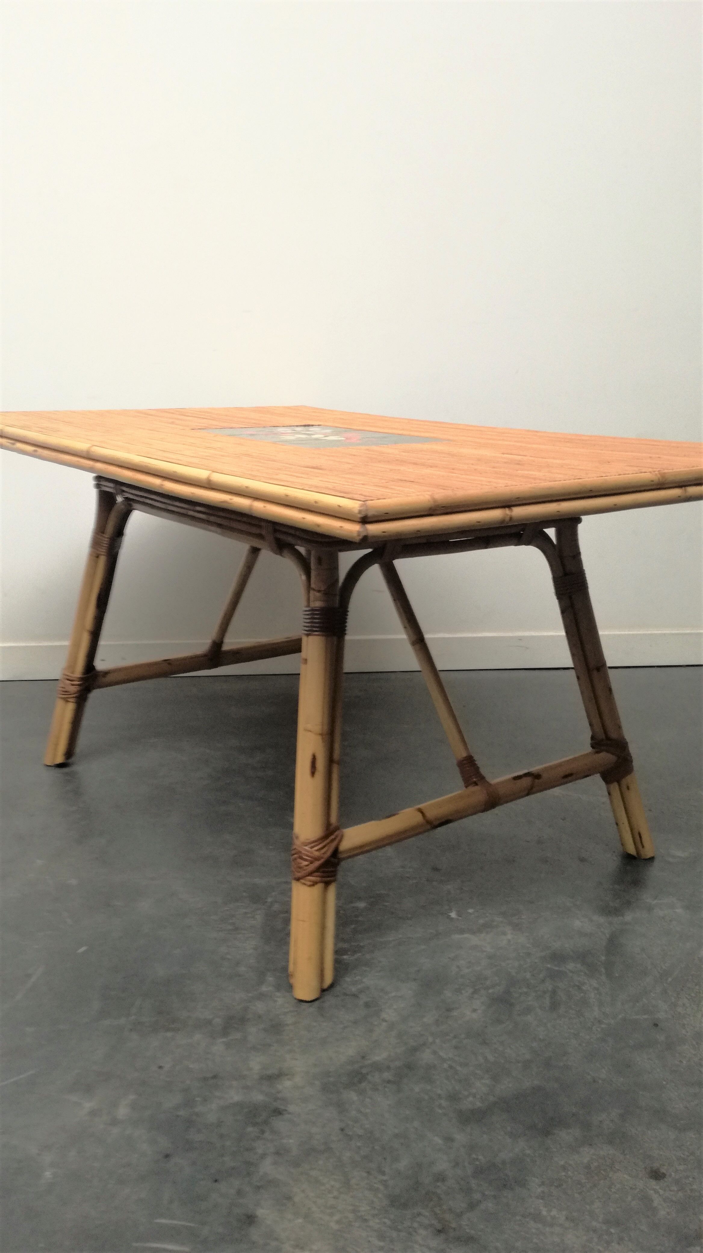 Dining table 1950 Vallauris rattan rush