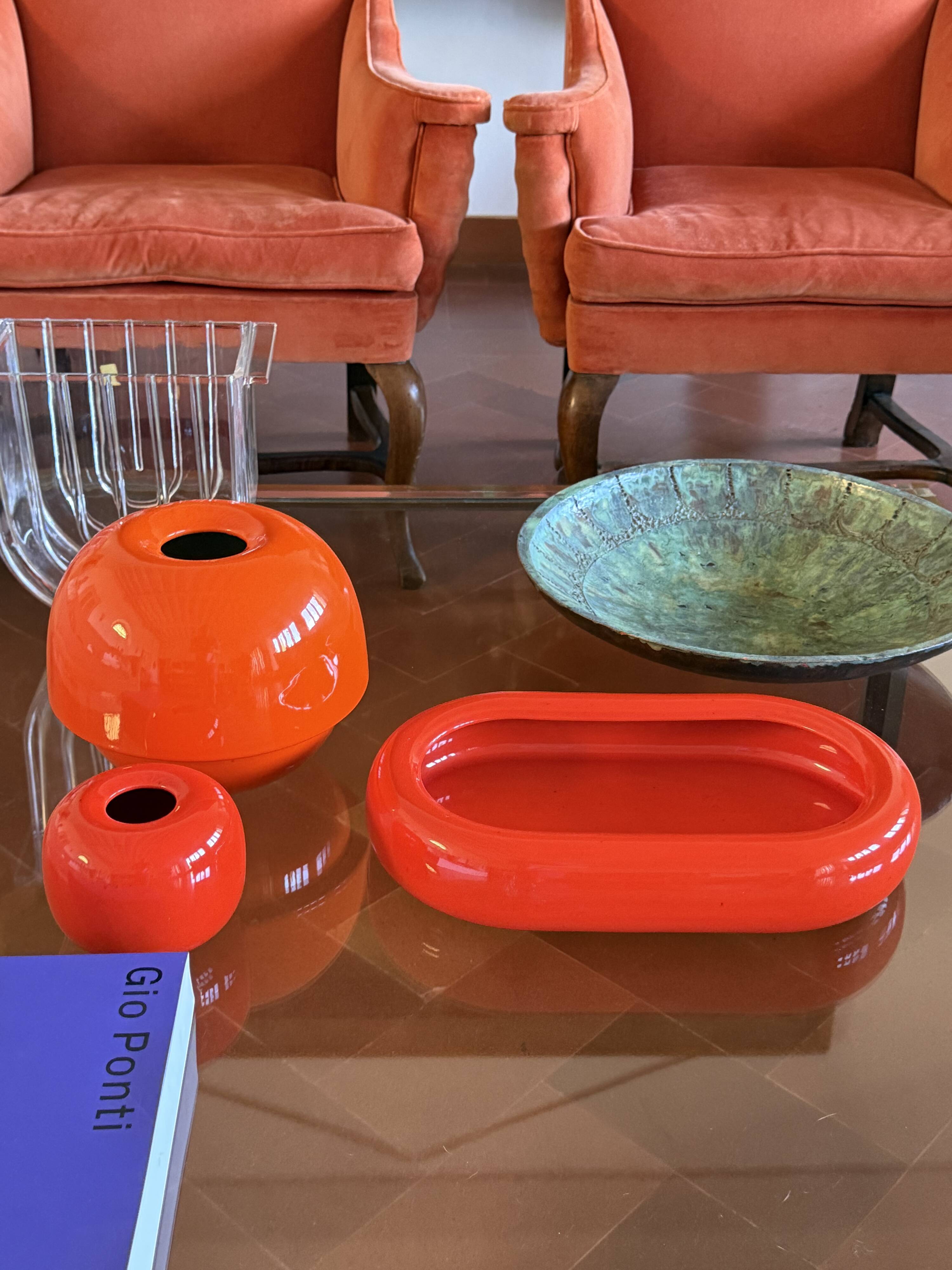 Space age orange ceramic vase, Sicart Italy ca. 1970