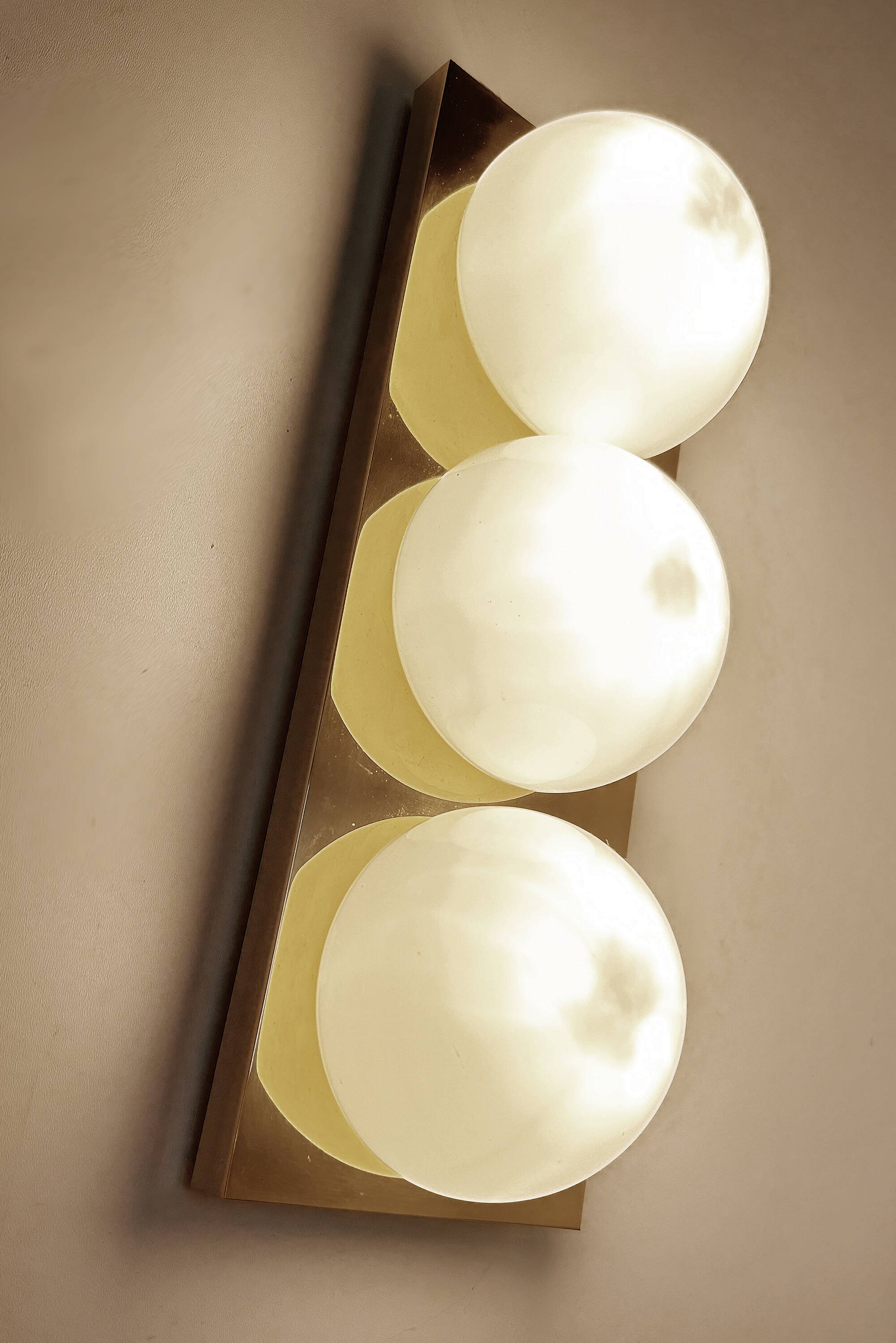 3 vintage limburg sconces, bronze gilded with fine gold, glass