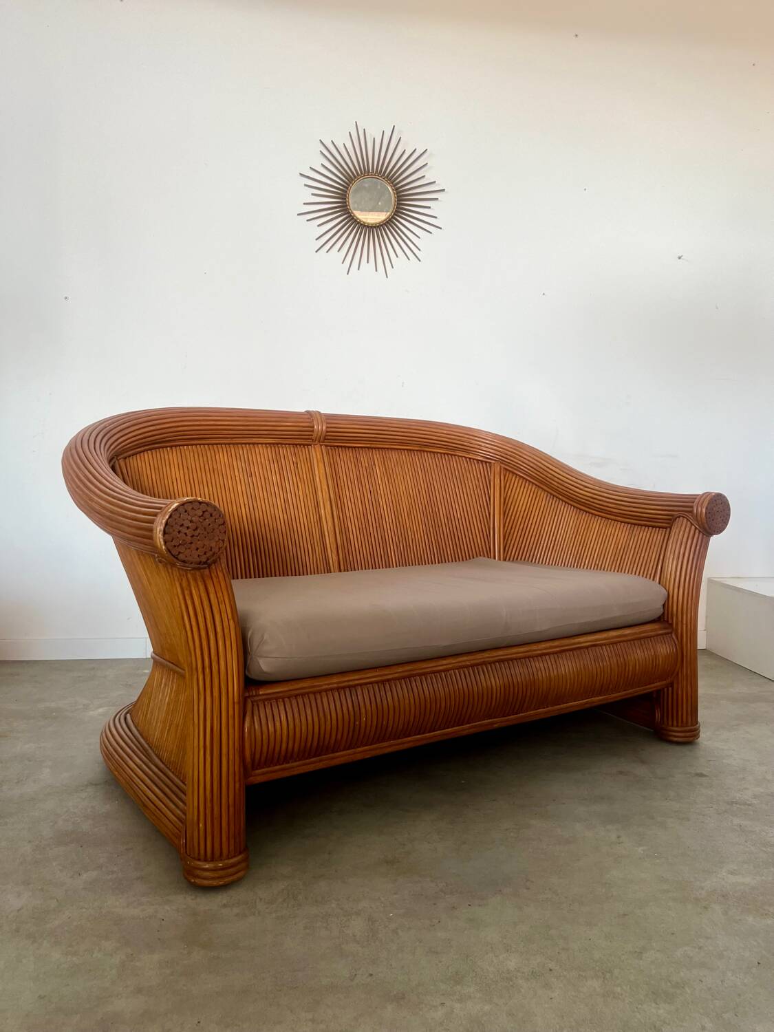 Old 2-seater rattan sofa Italian design from the 70s vintage
