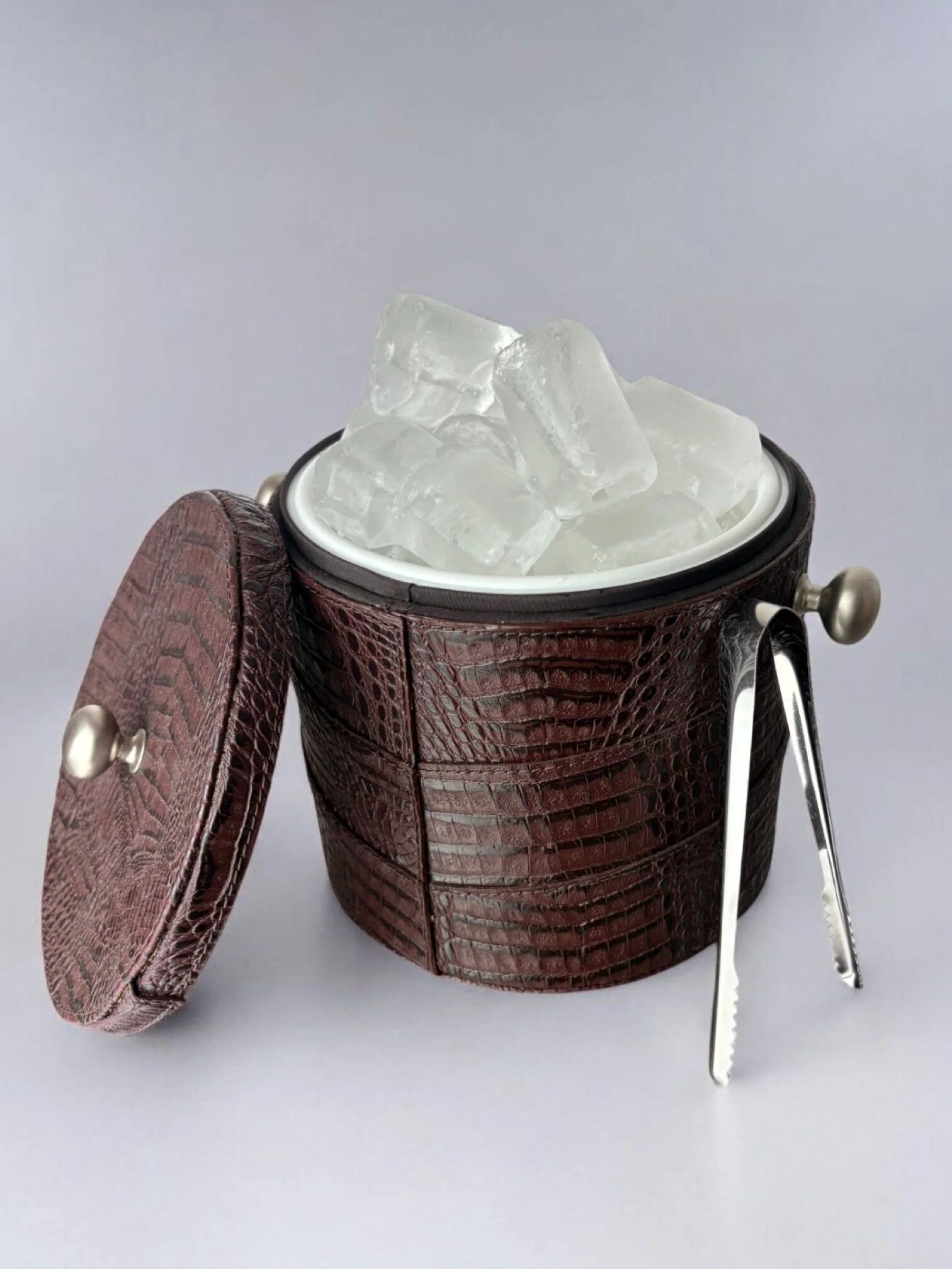 Regency leather ice bucket with tongs, Italy, 1970s
