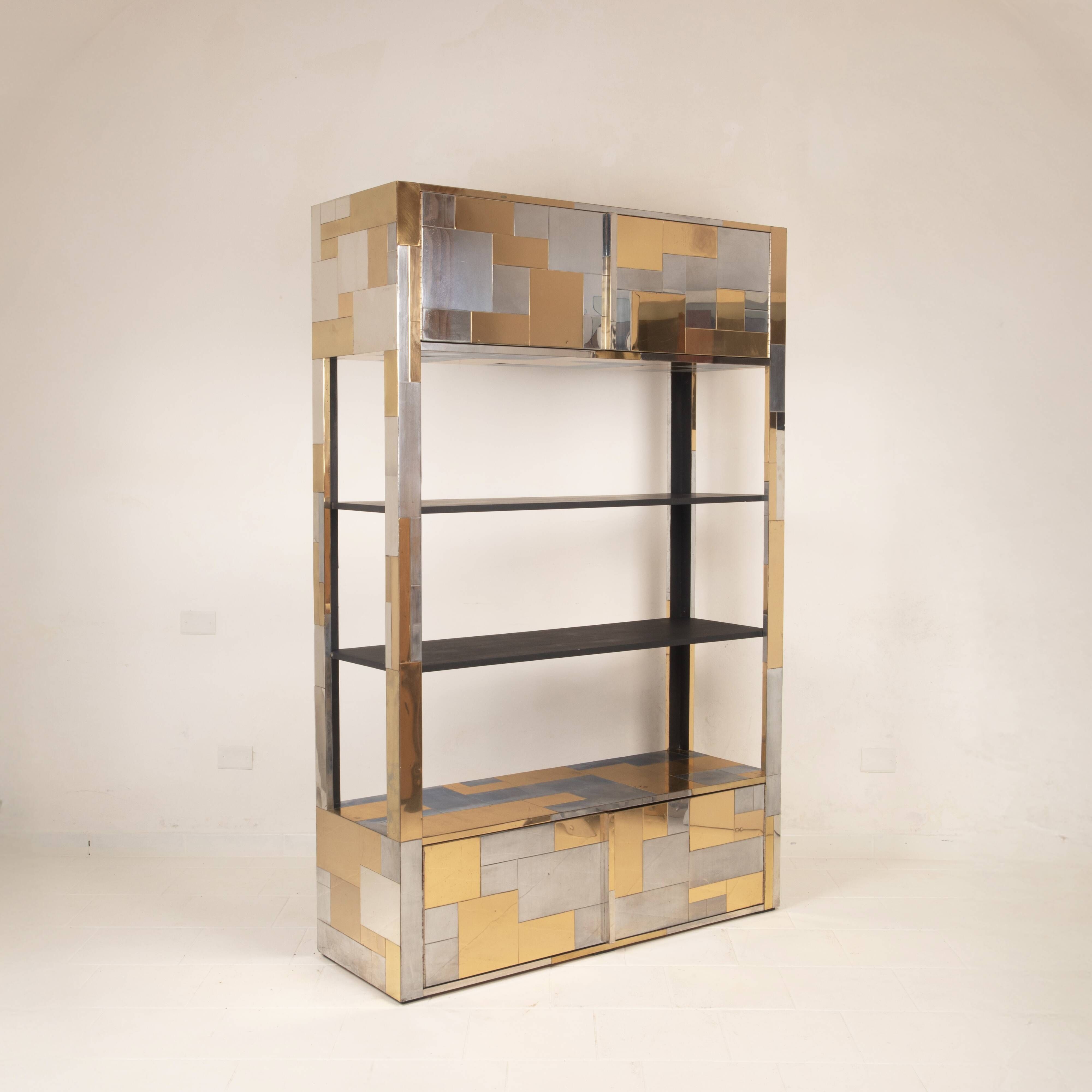 Paul Evans Cityscape Brass and Stainless Steel Bookcase, First Series, 1971