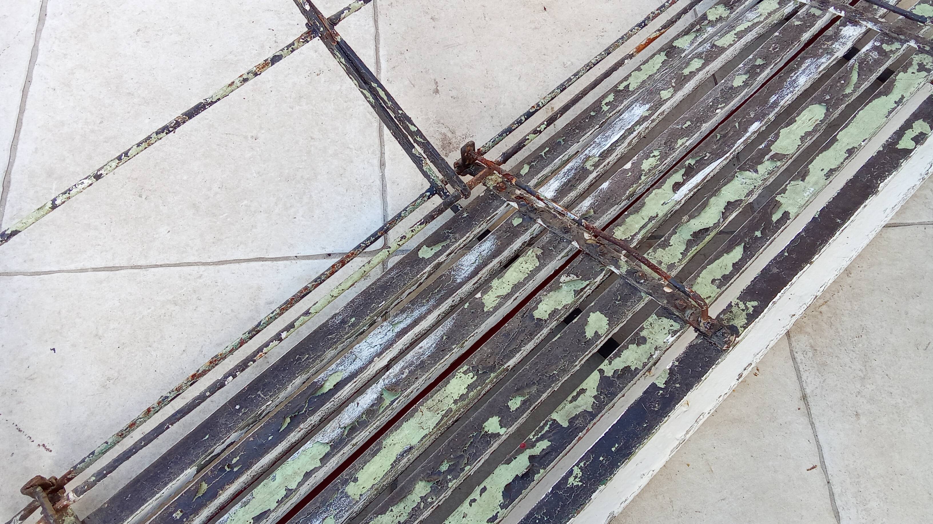 Vintage foldable wrought iron wood garden bench