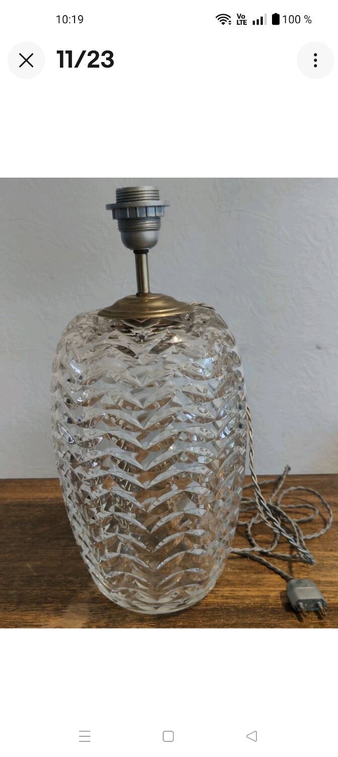 Large 1980s Lamp with Crystal Base/Vase/Handcrafted Lampshade - Unique Piece