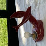 Art deco red enamelled ceramic bird table lamp