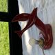 Art deco red enamelled ceramic bird table lamp