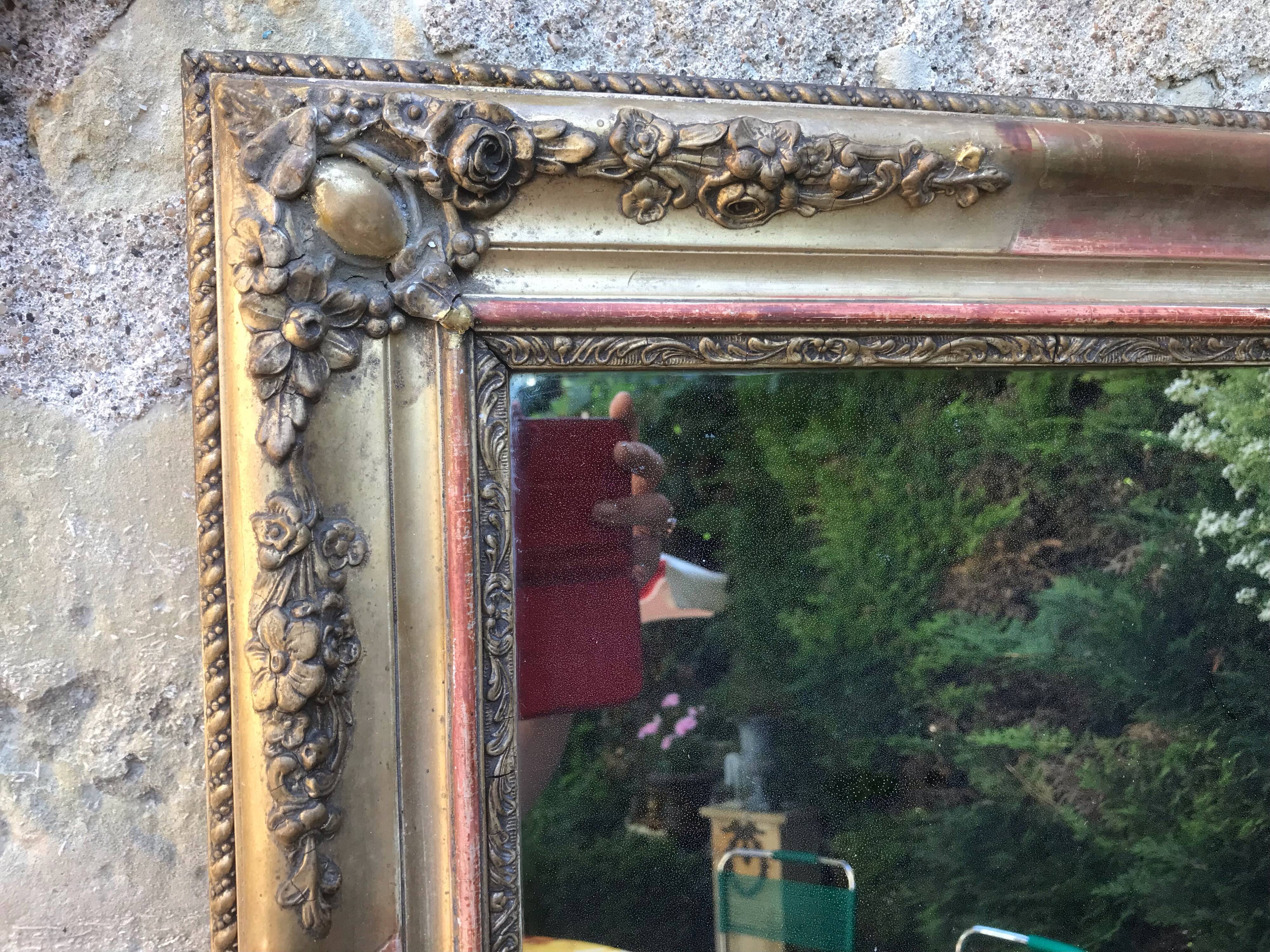 Golden mirror with gold leaf 79 x 53 cm