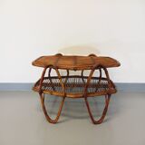 Coffee table with magazine tray in vintage rattan from the 60s
