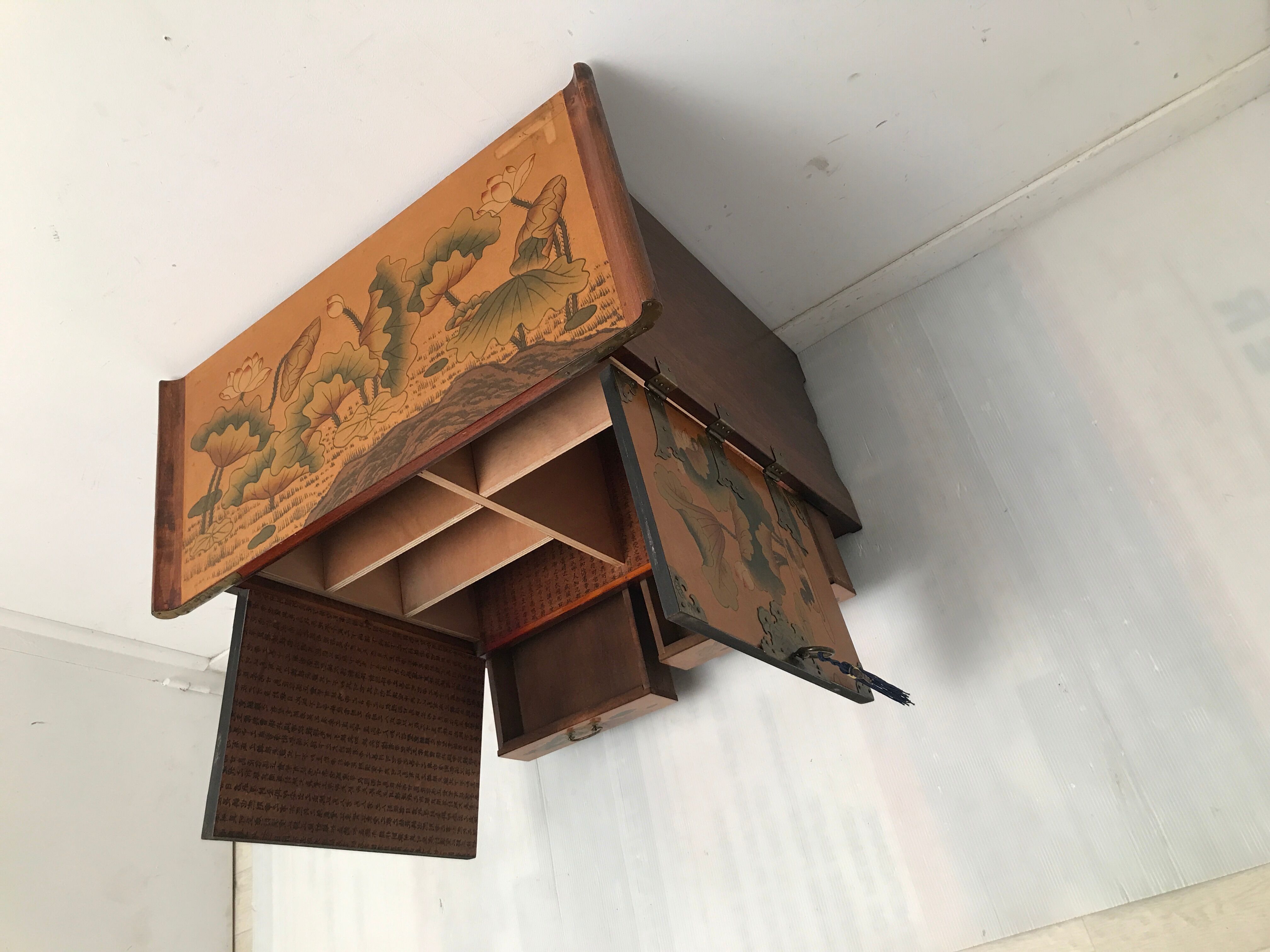 Chinese bedside table with wing top 60s-70s