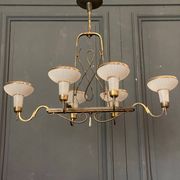 Chandelier in gilded metal 1950 6 lights cut in frosted glass