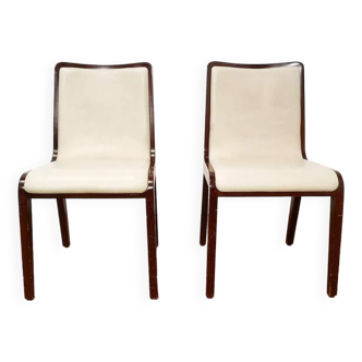 Pair of Italian chairs in wood and skai
