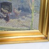 Oil Painting on Canvas with Motif of Chicken Farm and Fields
