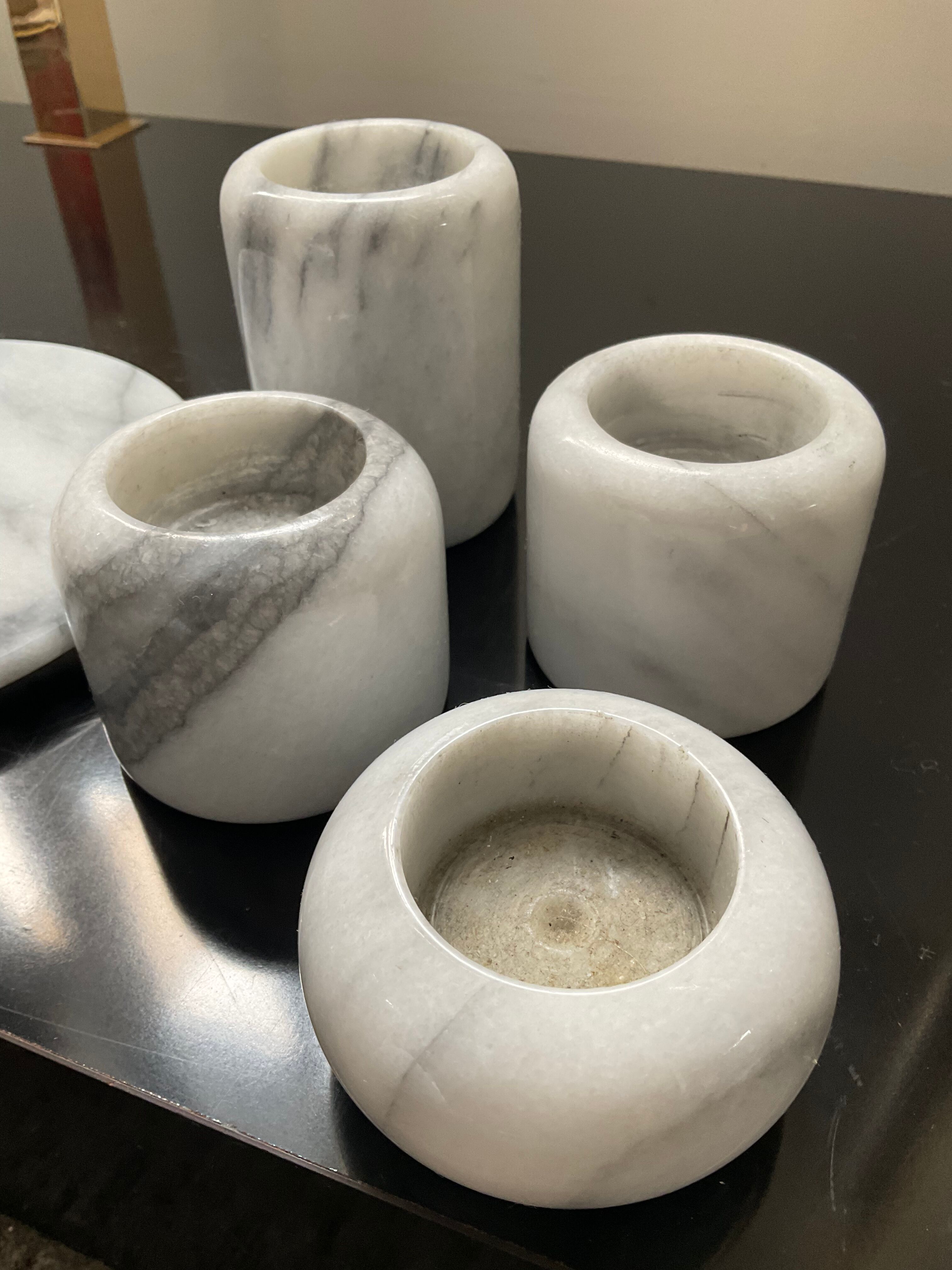 Series of 4 vintage candle holders in Carrara marble