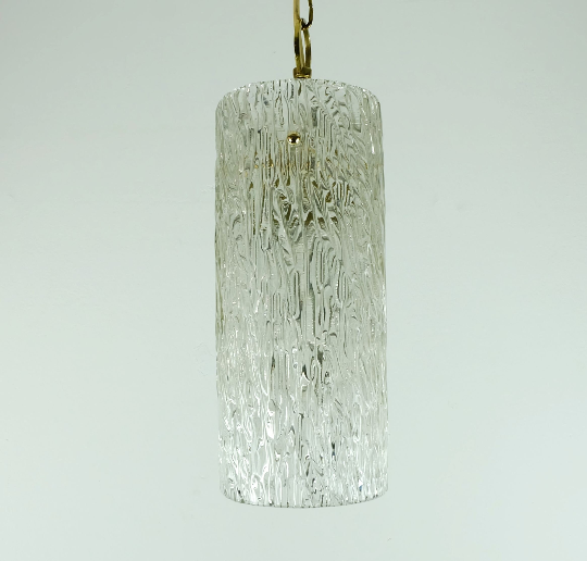 Vintage 1950s pendant lamp kalmar franken ice glass textured glass brass