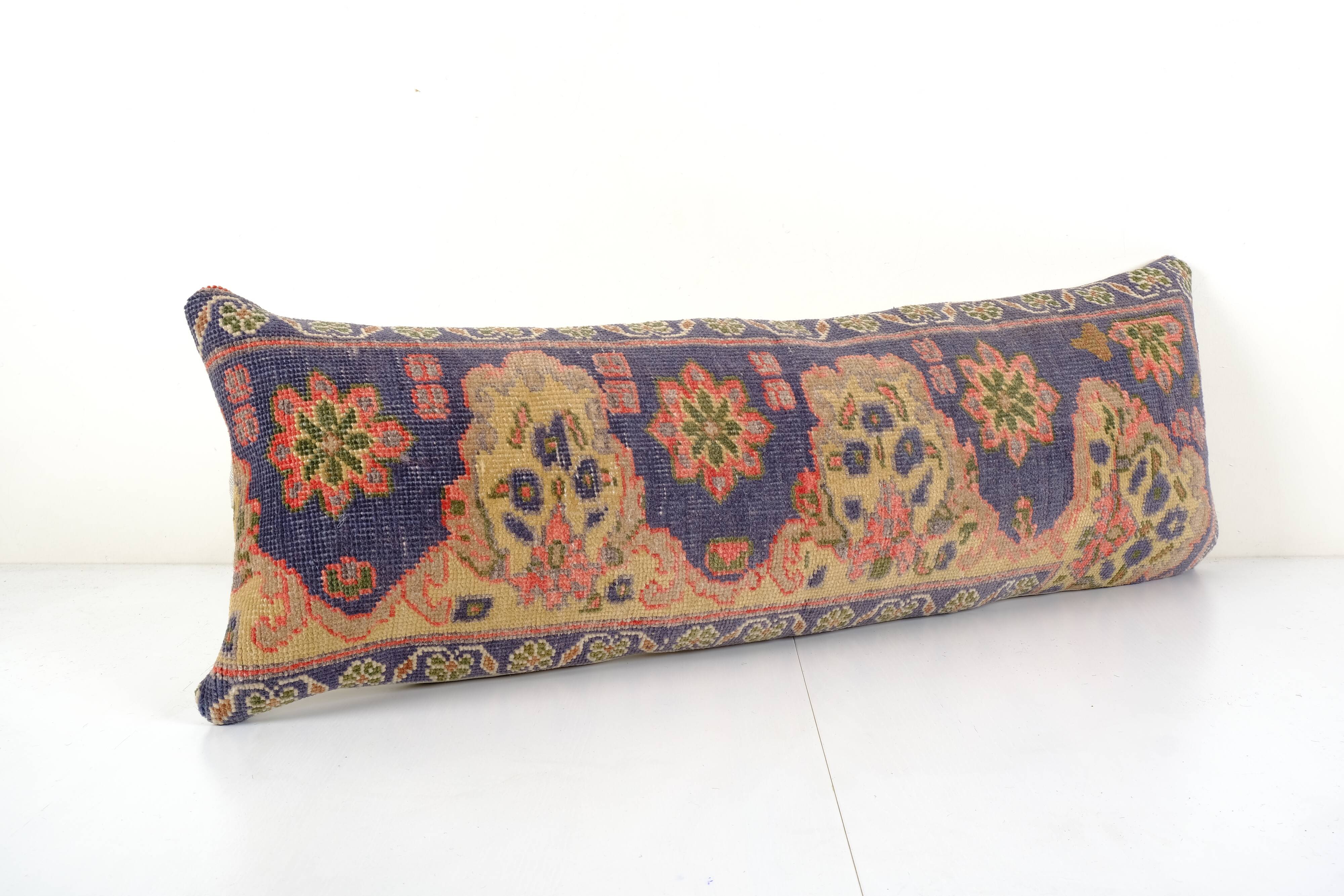 Turkish blue oushak rug pillow copper cover