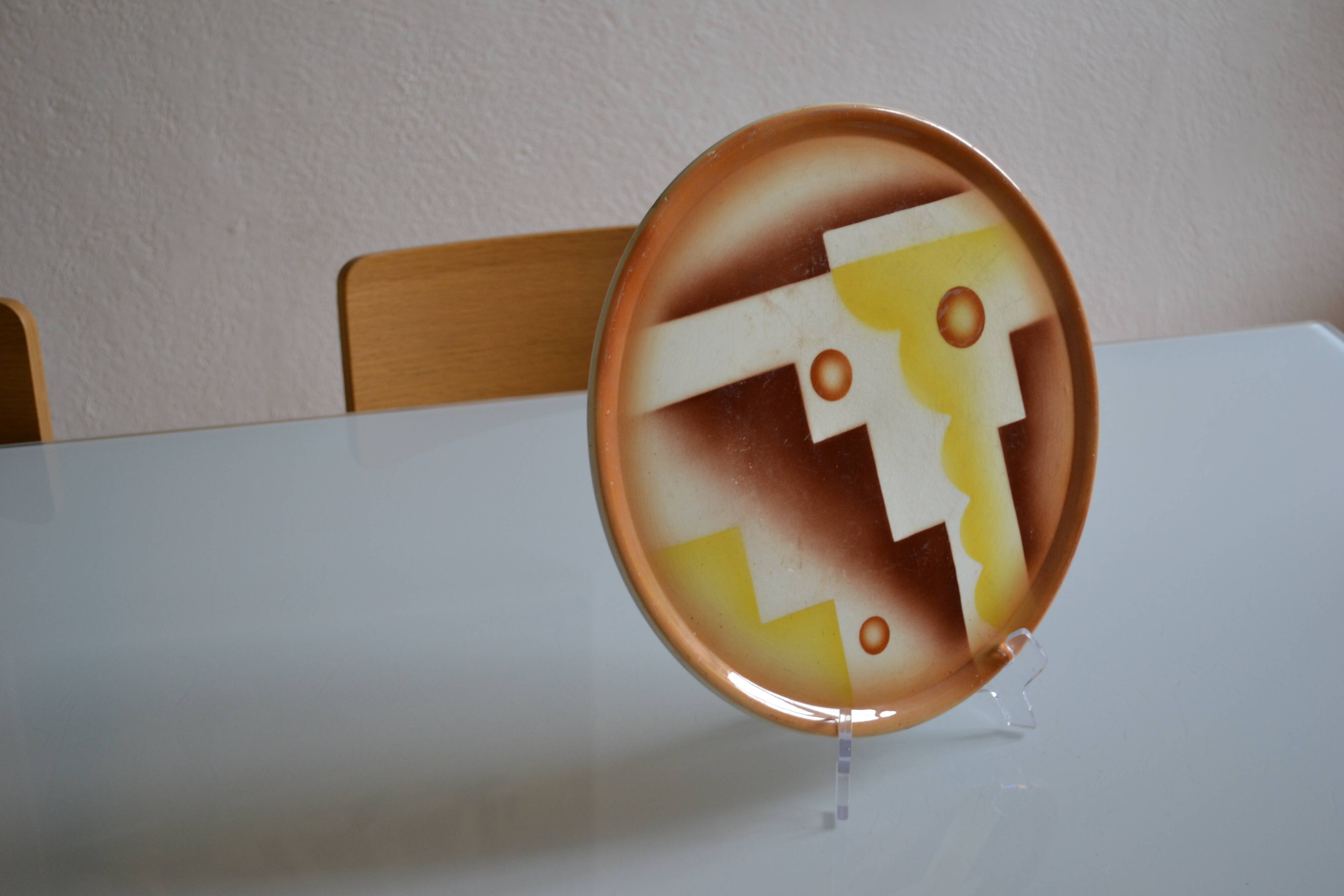 Art deco ceramic dish with geometric decor