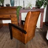 Leather and wood armchair from the 1930s - art deco - brown