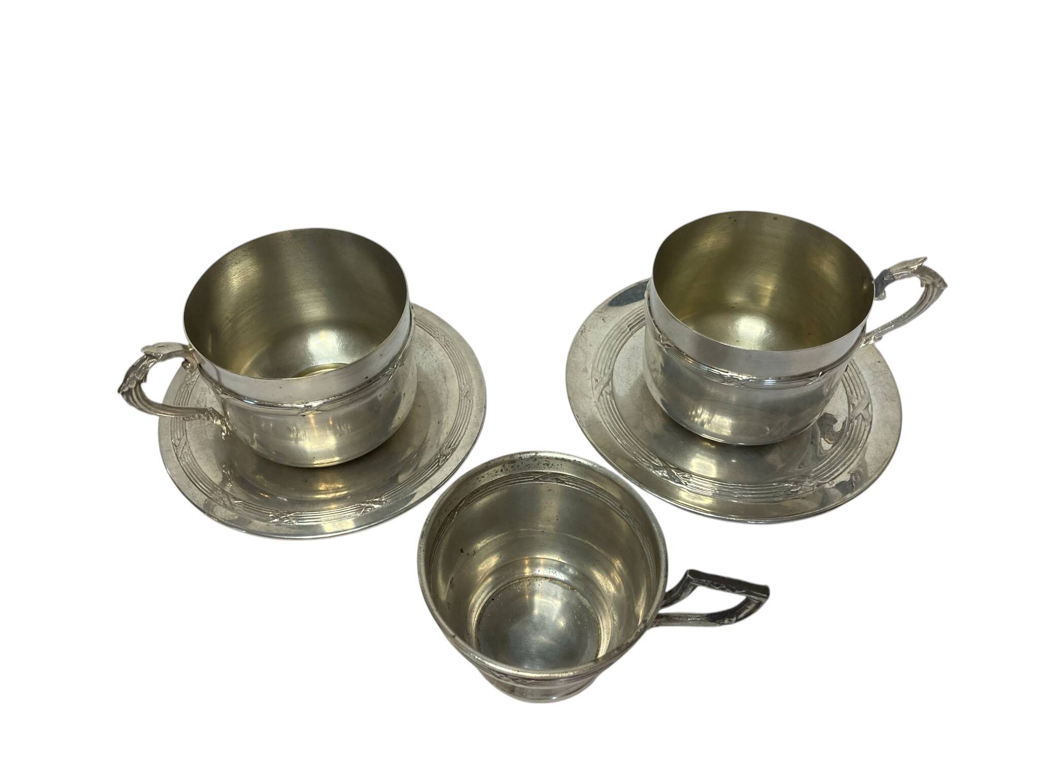 Tableware, set of three silver-plated tea cups, early 20th century