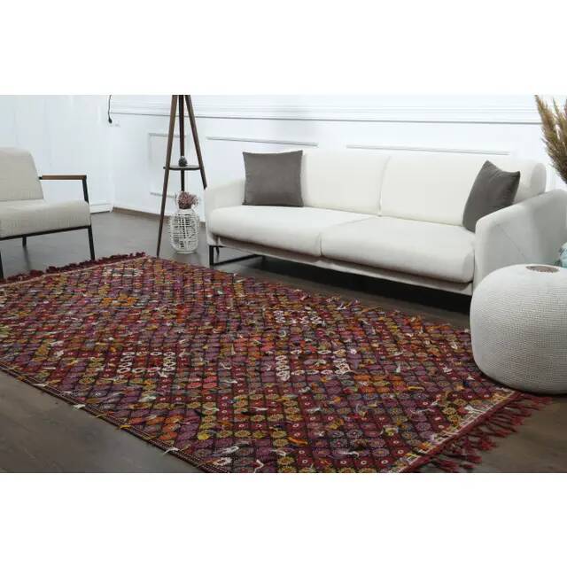 1970s Vintage Turkish Oushak Handmade Wool Cotton Red Area Rug 182x288