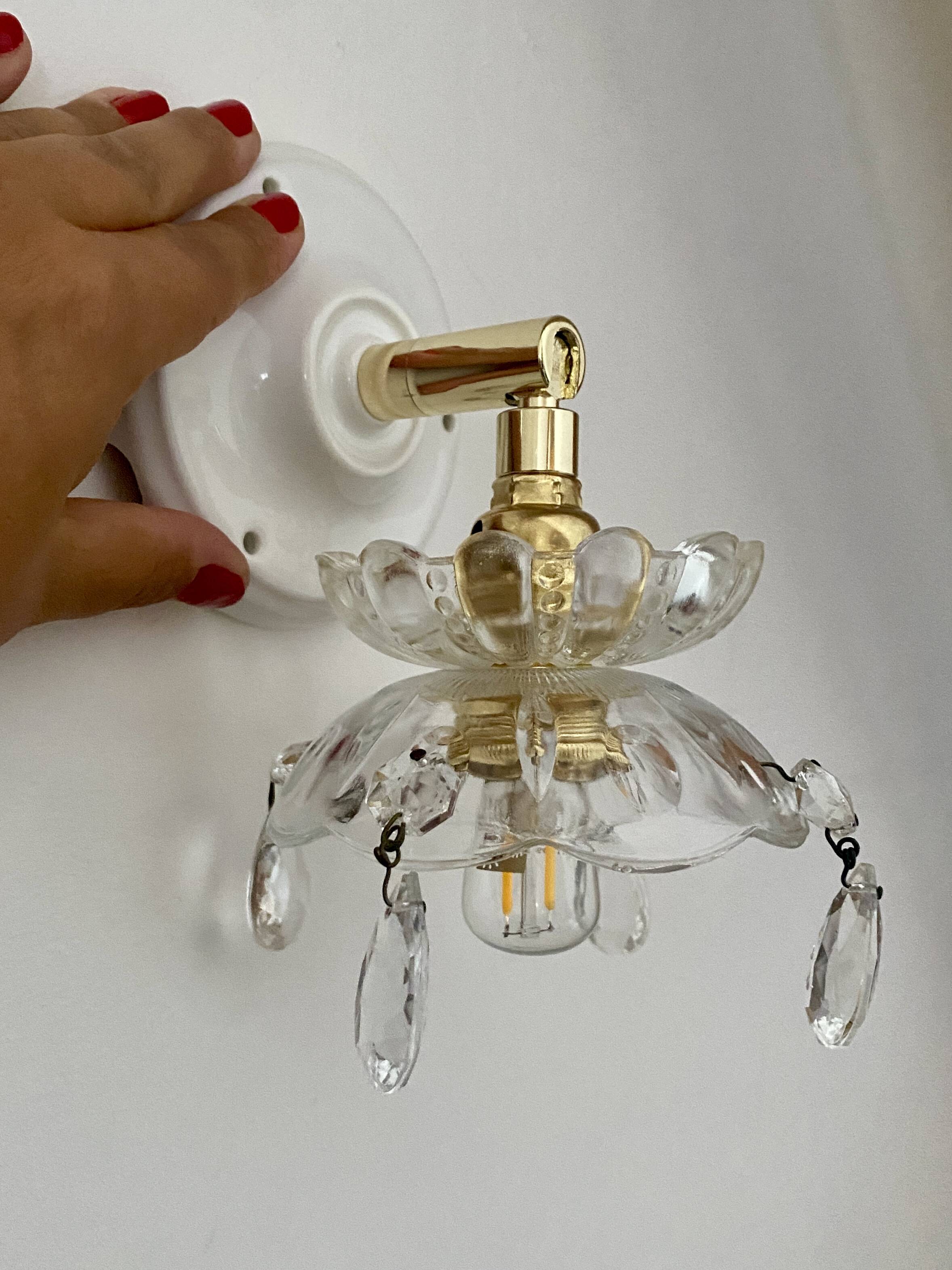 Vintage glass lampshade wall lamp with antique tassels