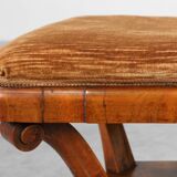 Art Deco Walnut Stool with Original Fabric, Italy 1920s