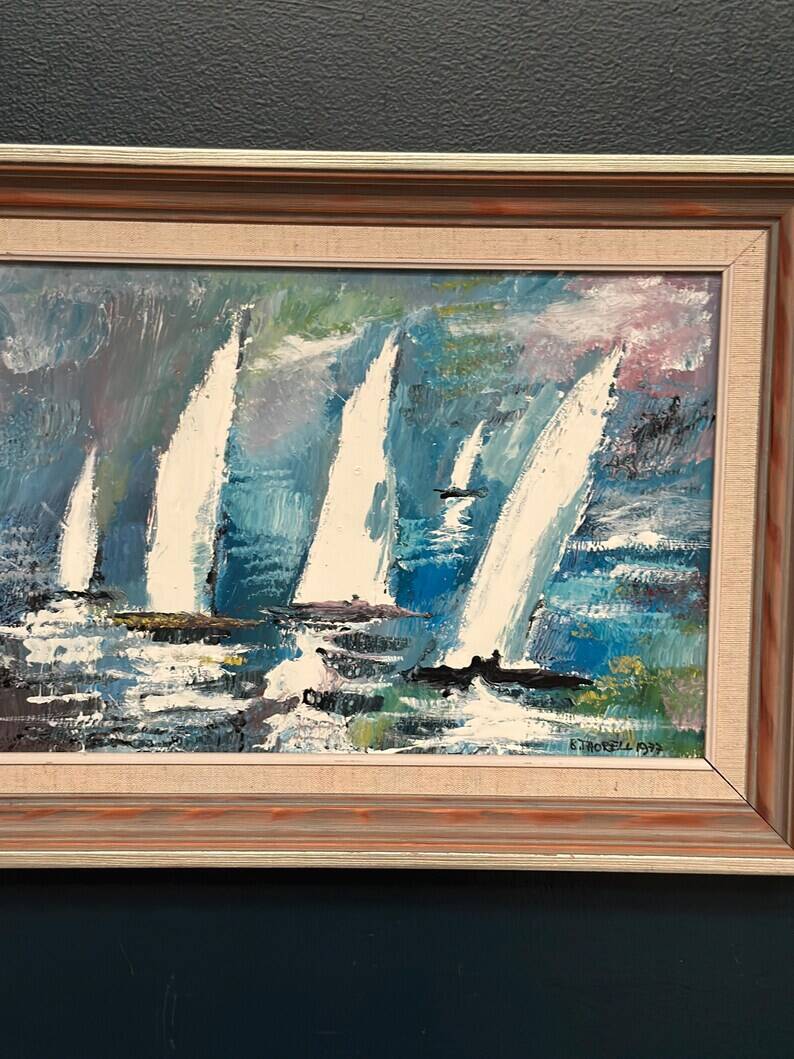 Original Swedish Oil on Panel – “Sailboats” by Bertil Thorell,  Signed
