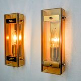 Pair of brown Veca wall lights, beveled glass, Italy 1970
