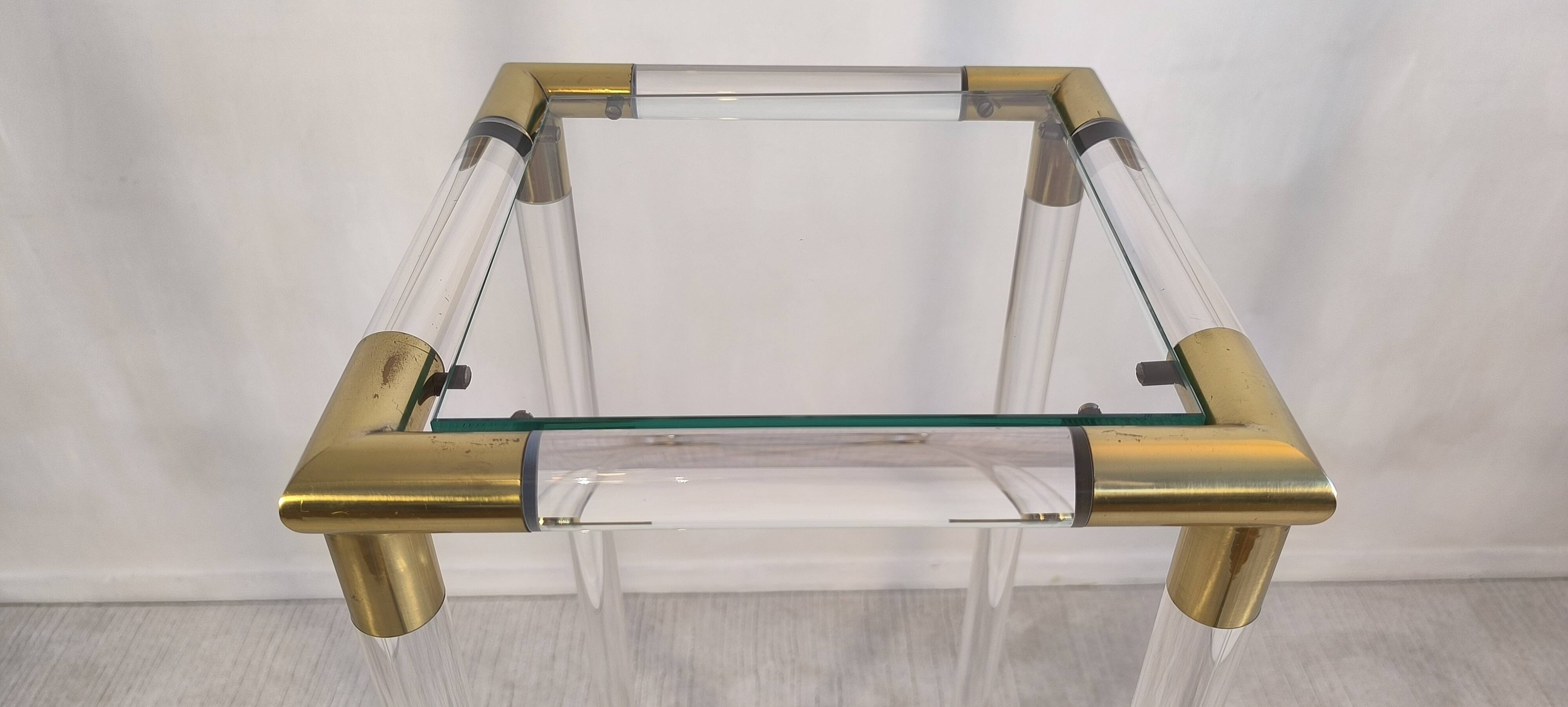 Very beautiful column pedestal by Charles Hollis Jones in Lucite & brass.