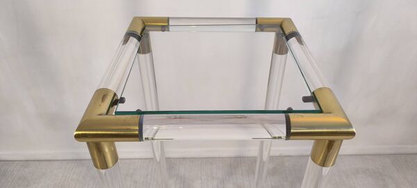 Très belle Sellette colonne Charles Hollis Jones en Lucite & laiton