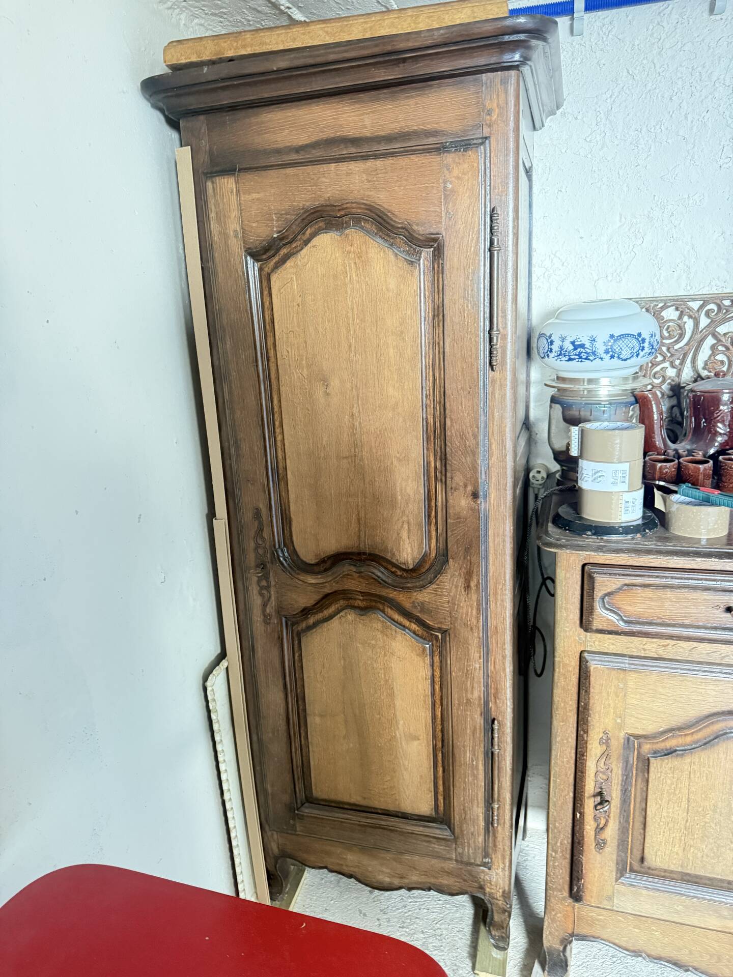 Standing man & solid oak jam cabinet – Antique furniture