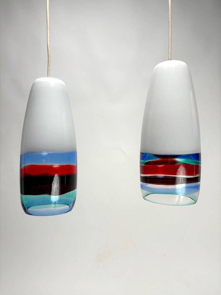 Multicolor Mod. 4035 Pendants attributed to Massimo Vignelli for Venini, Italy, 1950s, Set of 3