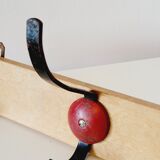 Industrial vintage coat rack 3 hooks in black and red metal