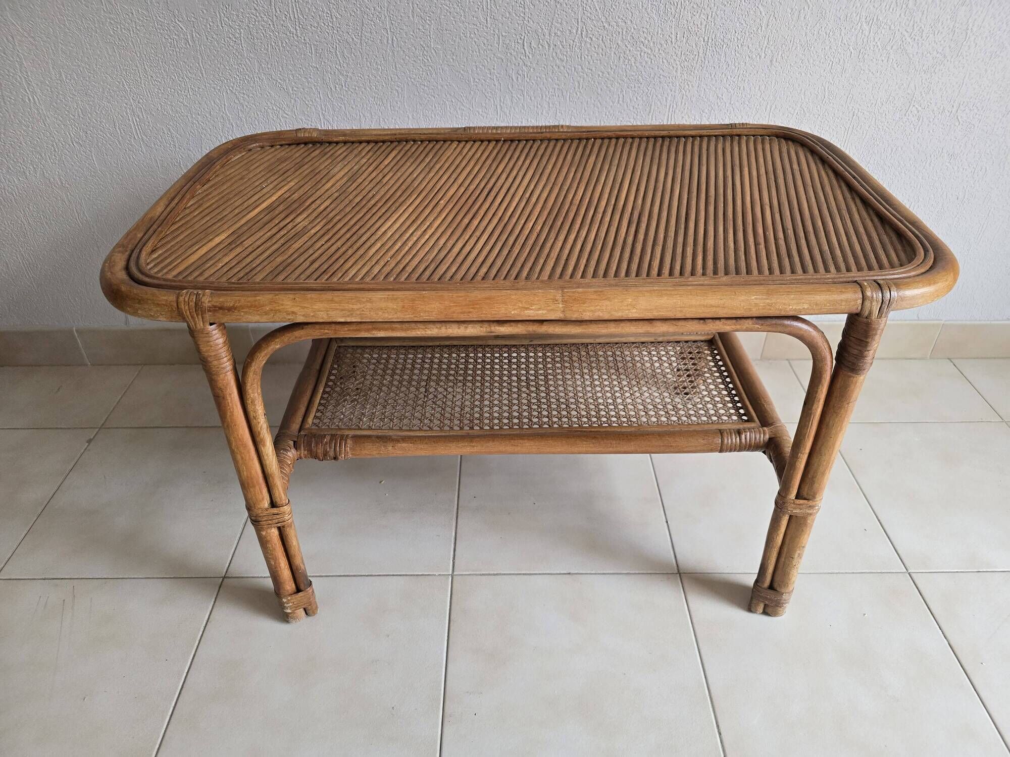 Vintage coffee table in rattan and cane – 1960s/70s