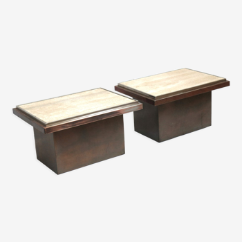 Ensemble de 2 tables basses Belgo Chrom avec plateau en travertin fabriqué dans les années 1970