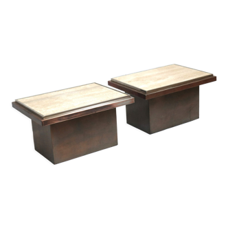 Set of 2 coffee tables from Belgo Chrom with travertine top made in the 1970s